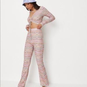 Missguided pink crop top/flared pant set